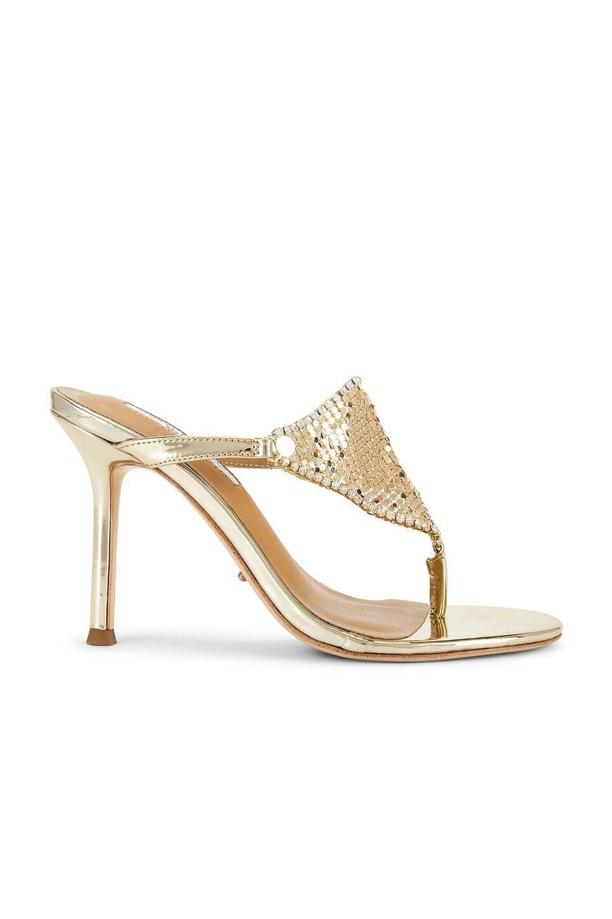 Tony Bianco Demure Sandal in Gold Glomesh leather high stiletto heel round toe